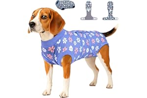 PetWarm Dog Onesie for Surgery Female, Bodysuit for Abdominal Affected Areas Sensitive Skin Areas, Dog Abdominal Affected Areas Bandages Substitute E-Collar and Cone, Flower Pattern, Blue, M