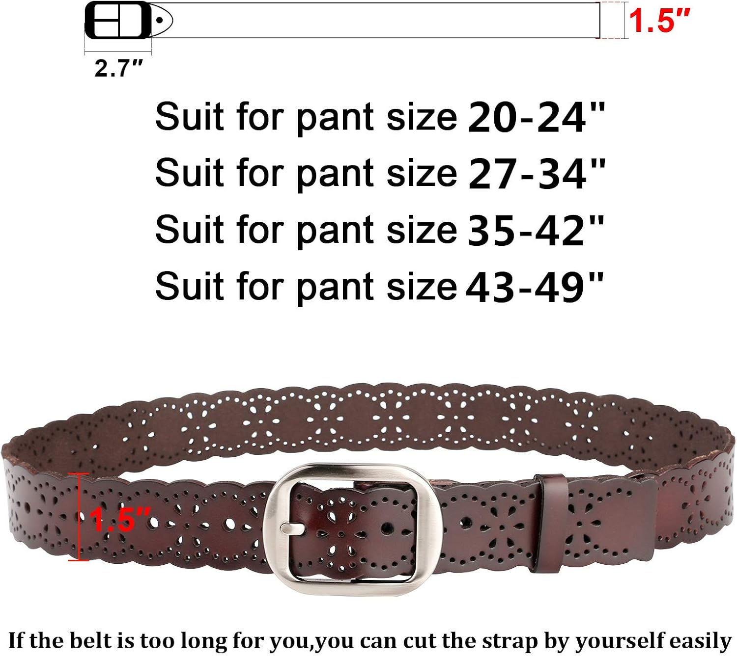 JASGOOD Women’s Hollow Flower Leather Belt for Jeans Pants Wide Belt for Ladies at  Women’s Clothing store