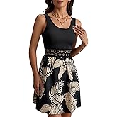 winkbay Women's Tropical Print Lace Dress Scoop Neck Sleeveless A Line Flowy Vacation Dresses