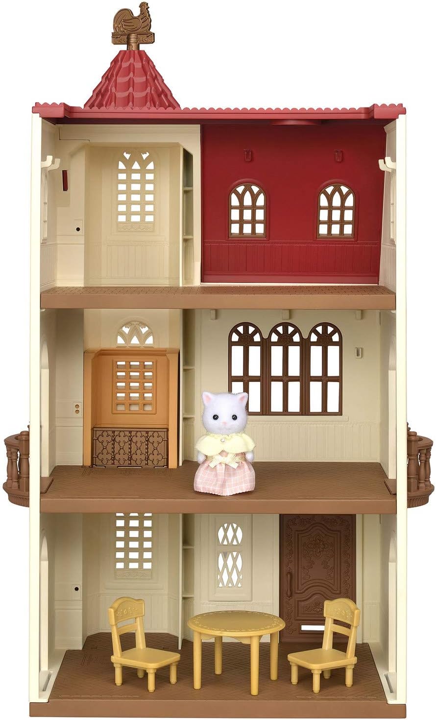 Calico Critters Red Roof Tower Home, 3 Story Dollhouse Playset with Figure, Furniture and Accessories
