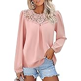 Boho Tops for Women Flowy Tops Long Sleeve Shirts Dressy Casual Chiffon Blouse Lace Hem Crochet Clothing Trendy 2026