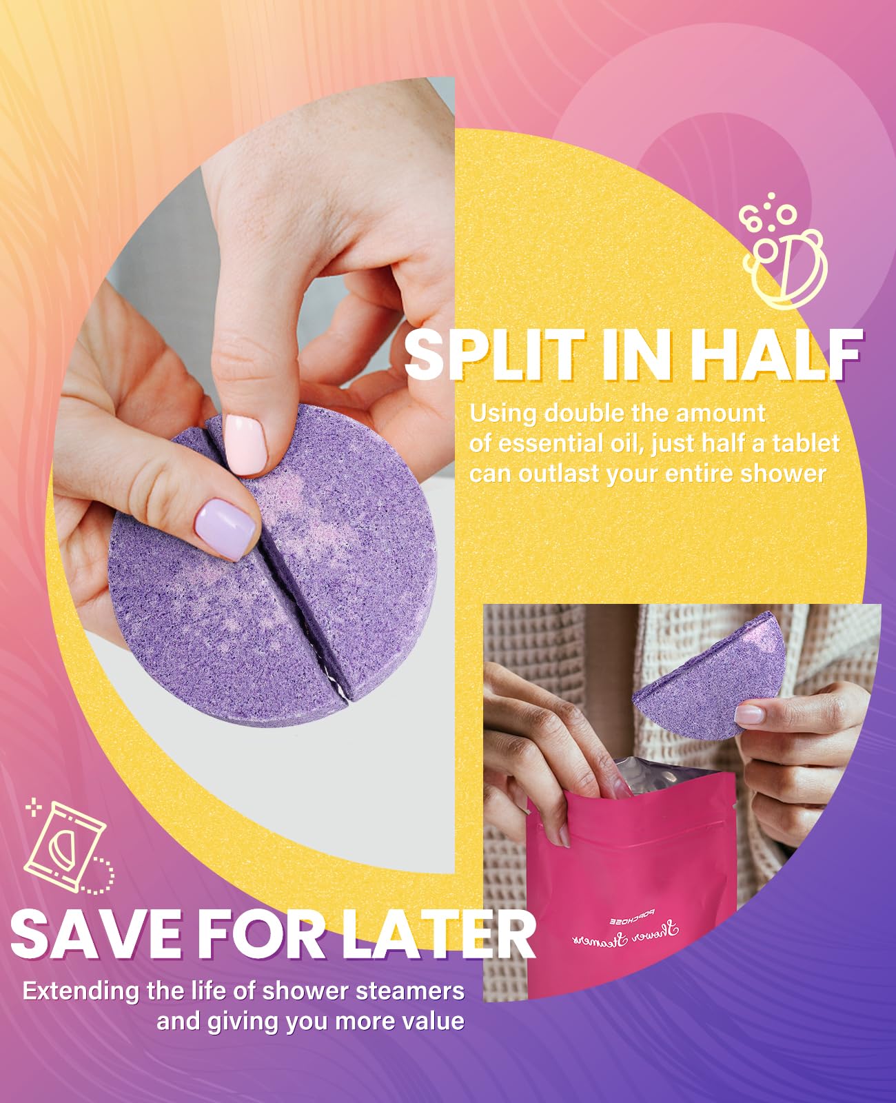 POPCHOSE Shower Steamers Aromatherapy, Stocking Stuffers for Women, Christmas Gifts for Teens and Women, Self Care & Home Spa Gifts for Mom, Men, Dad, and Teens, 8 Scented with Gift Packaging