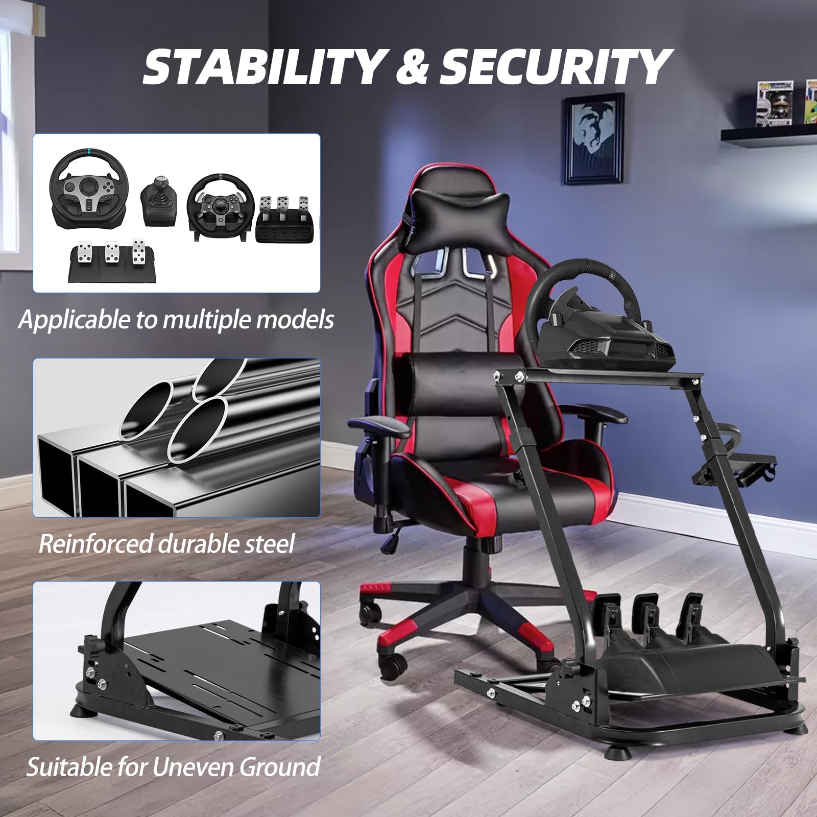 BLENNACY Soporte para volante de carreras Soporte para volante plegable Altura ajustable Compatible con Logitech G920 G29 G27 G25 Volante y pedales no incluidos