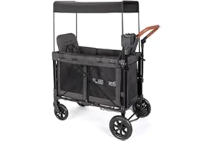 LEADZM Stroller Wagon for 2 Kids, Upgraded Toddler Wagons with All Terrain Wheels, Features Face to Face & Bus Seating, Baby Wagons with Raised Seat, Adjustable Canopy, Cup Holder