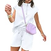 UOUA Women Two Piece Summer Outfits Casual Sleeveless Shirt & Shorts Set Workout Sweatsuit Lounge Track Suit