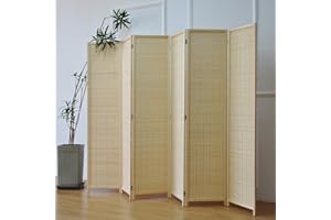 Furnnylane 6 Panel Room Divider and Folding Screen Room Divider,Bamboo Room Divider for Room Separation,Beige,67" H x 92.1" W