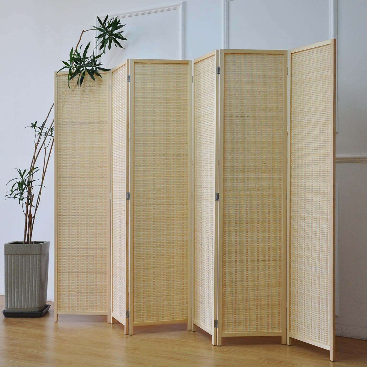 Photo 1 of Furnnylane 6 Panel Folding Room Divider Screen, Bamboo, for Separation, Beige, 67" H x 92.1" W