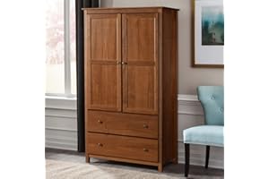 Grain Wood Furniture Shaker 2-Door Wardrobe, Solid Wood with Walnut Finish