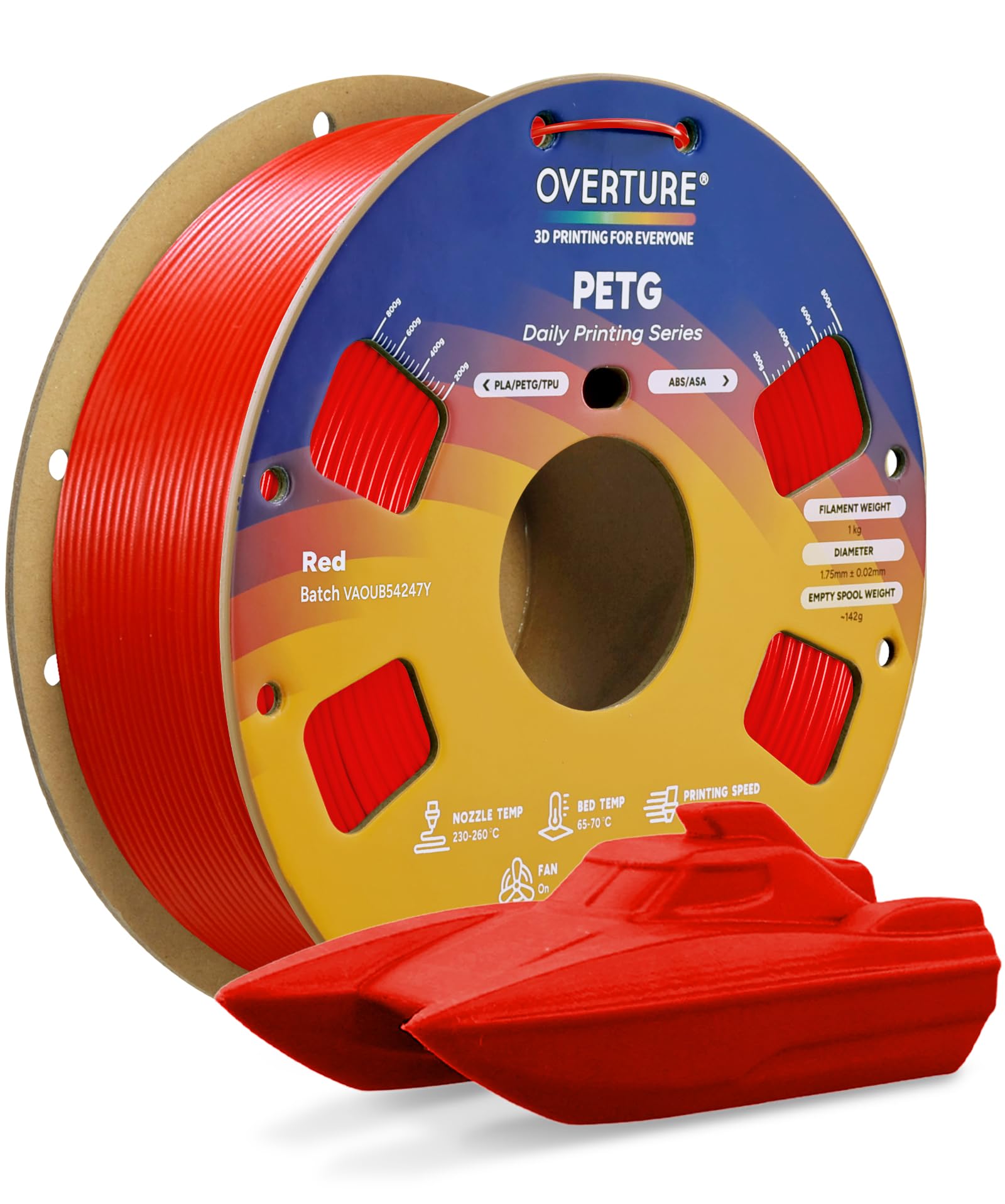 OVERTURE PETG 3D Printer Filament 1.75mm, Neatly Wound Durable PETG, 1kg Spool (2.2 lbs), Strong Toughness Filament, Accuracy +/- 0.02mm, Fit Most FDM Printers (Red)