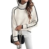 EVALESS Fall Sweaters for Women Trendy 2025 Cute Cozy Turtleneck Long Sleeve Colorblock Knitted Pullover Tops