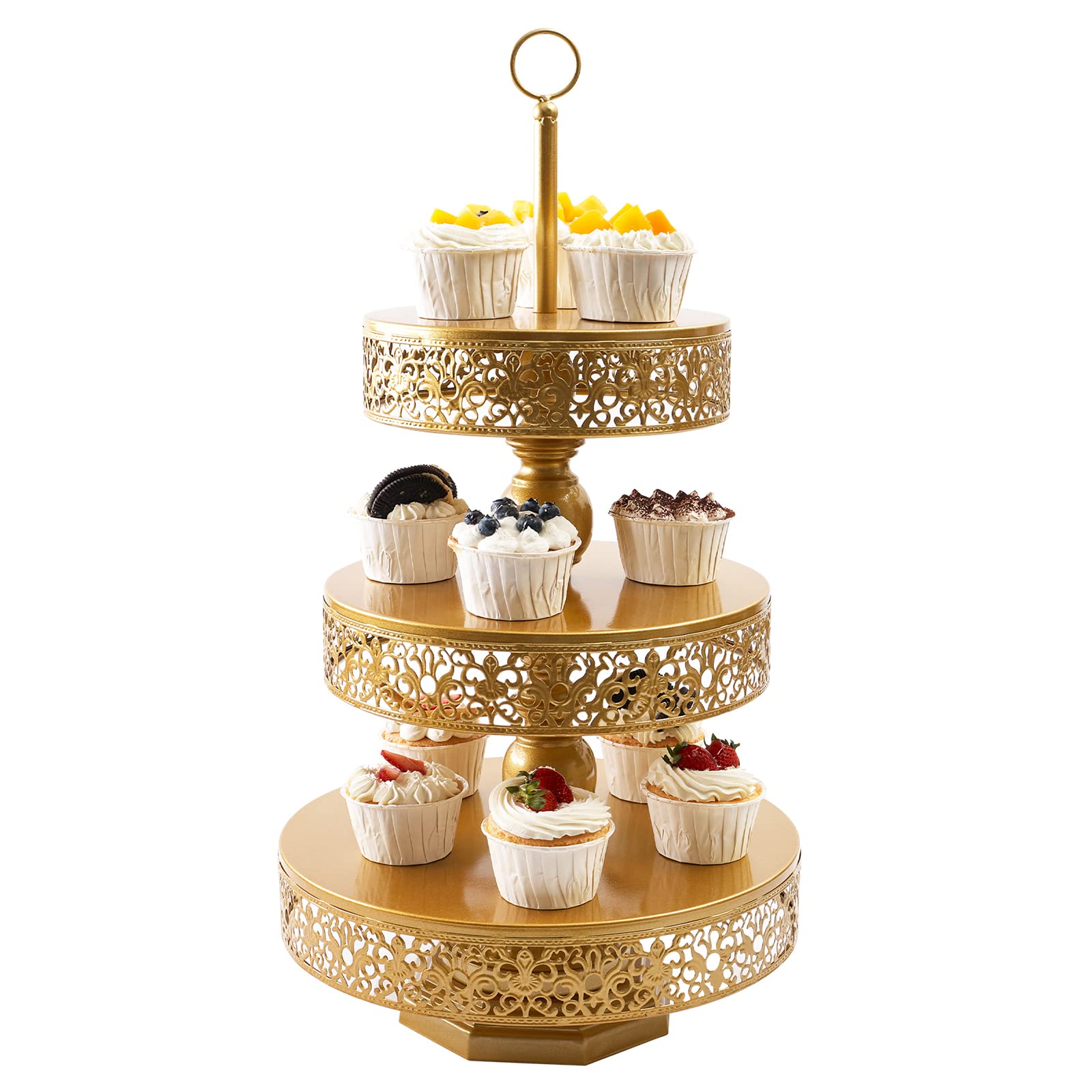 Photo 1 of weharnar Gold Cupcake Stand - Tiered Dessert Table Display Set 3 Tier Metal Gold Serving Tray Round Cake Stand Holder for Wedding Tea Party Baby Shower Birthday Christmas Decor
