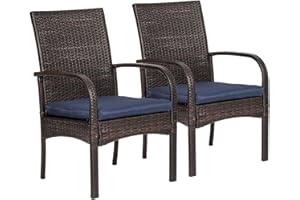 SAILARY 2 Pcs Wicker Patio Dining Padded Cushions, Outdoor Rattan Chairs with Armrest Support 350 lb, Brown