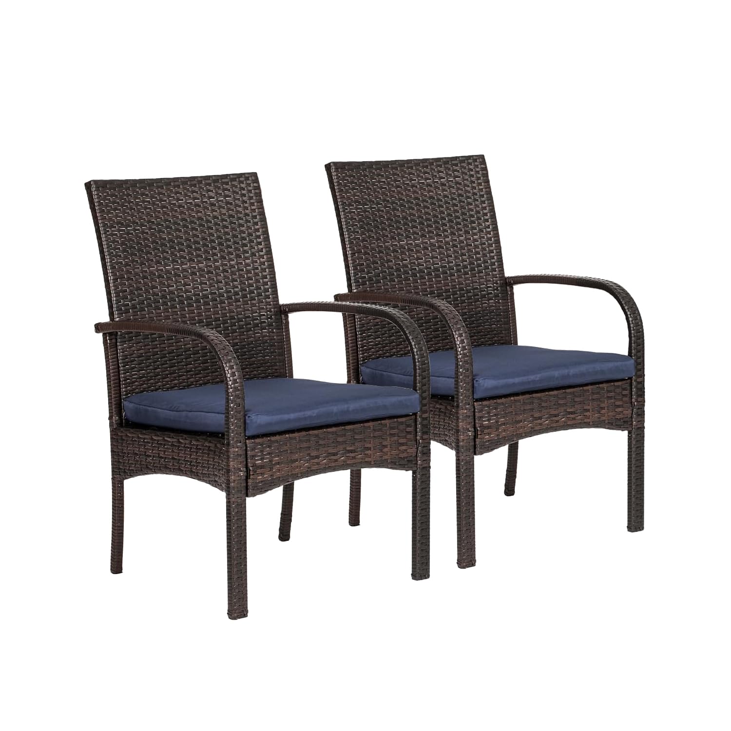 Photo 1 of 2 Pcs Wicker Patio Dining Padded Cushions, Outdoor Rattan Chairs with Armrest Support 350 lb, Brown