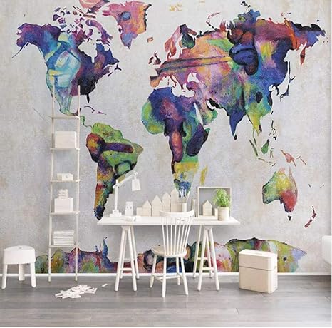 Amazon Co Jp カスタム壁画壁紙3dレトロ水彩世界地図写真壁画リビングルームキッズベッドルームの背景の壁の装飾3dフレスコ画 150x1cm ホーム キッチン