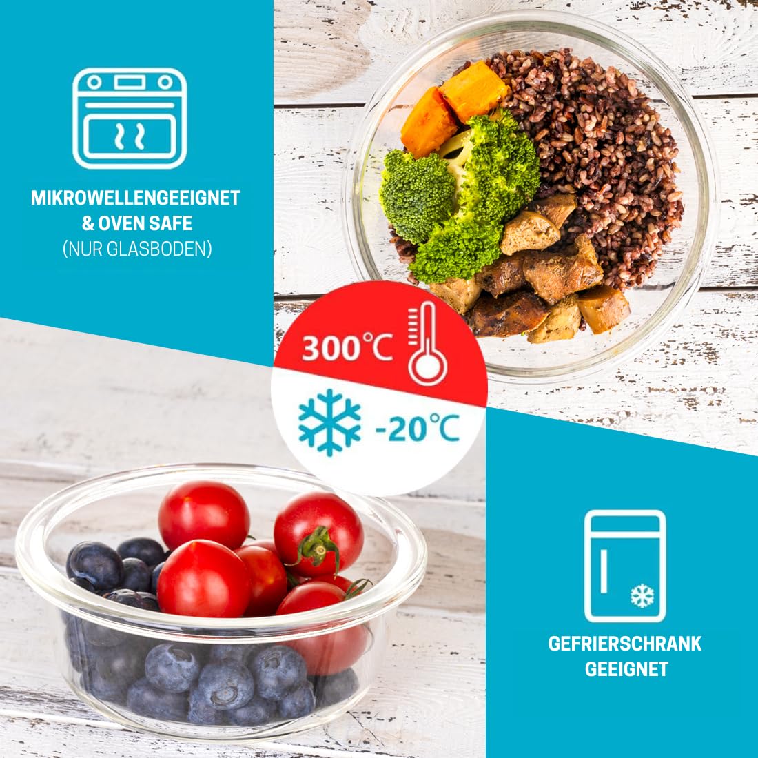 Igluu Meal Prep Boxen Glas, rund (5er-Pack+Ersatzdeckel) – 950ml 3