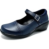 Womens Mary Jane Shoes with Arch Support Leather Round Toe Classics Ankle Strap Loafers Comfort Dress Shoes