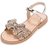 PANDANINJIA Girls Sandals, Open Toe Cute Bow Princess Girls Flats, Sparkly Summer Dress Shoes Sandals for Toddler/Little Kid/Big Kid