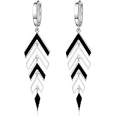 Black Silver Dangle Hoop Earrings for Women Teardrop Tassel Geometric Bow Dangling Earrings Trendy Hypoallergenic Lightweight Elegant Jewelry