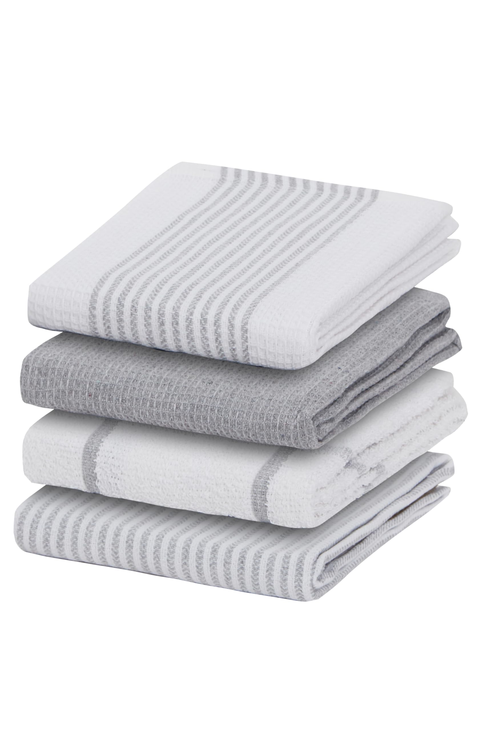Olivia Rocco 4 Pack Tea Towel Kitchen Tea Towels Cotton Absorbent Long Lasting Catering Bar Dish Towel Cloth, Silver
