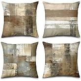 Balaena Brown Tan and Gray Set of 4 18 x 18 Inch Throw Pillow Covers,Taupe Modern Art Abstract Painting Home Decor Couch Pillow Covers Neutral Decorative for Sofa Bedroom Living Room