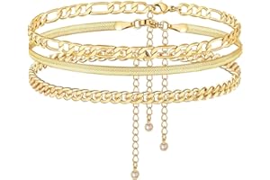 DEARMAY 14K Gold Plated Ankle Bracelets Set for Women Waterproof, Anklets for Women Cuban Link Layered Pack Jewelry Gift