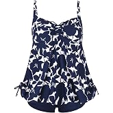 Septangle Women Plus Size Drawstring Bathing Suits Two Piece Tie Back Swimsuit Tankini Swimwear with Boyshort 2026