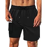 Olreco Mens Swim Trunks with Compression Liner 7 Inch Quick Dry Mens Bathing Suit Men Swim Shorts Men's Board Shorts Swimwear