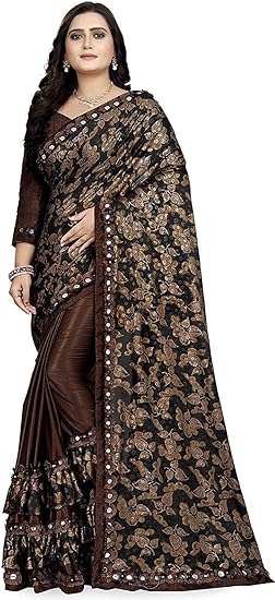 Market Magic Wolrd Womens Printed Lycra Silk Blend Saree With Blouse Pices