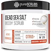 pureSCRUBS Premium Citrus Body Scrub Set - Large 16oz Dead Sea Salt Body Scrub With Infused Essential Oils & Nutrients, Includes Wooden Spoon, Loofah & Oatmeal Exfoliating Bar Soap