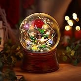 Rose Snow Globe Music Box, Preserved Red Rose Flower Musical Snow Globes, LED Light Up Rose Snowglobe Water Globe Romantic Gift for Women Girls in Mother's Day, Anniversary, Christmas