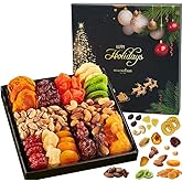 Christmas Dried Fruit & Nuts Gift Basket Arrangement Platter, Gourmet Food Snack Box, Healthy Kosher (Style 1)