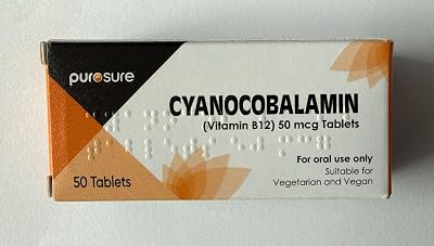 PuroSure Vitamin B12 50mcg Tablets 400 Count High Strength Cyanocobalamin