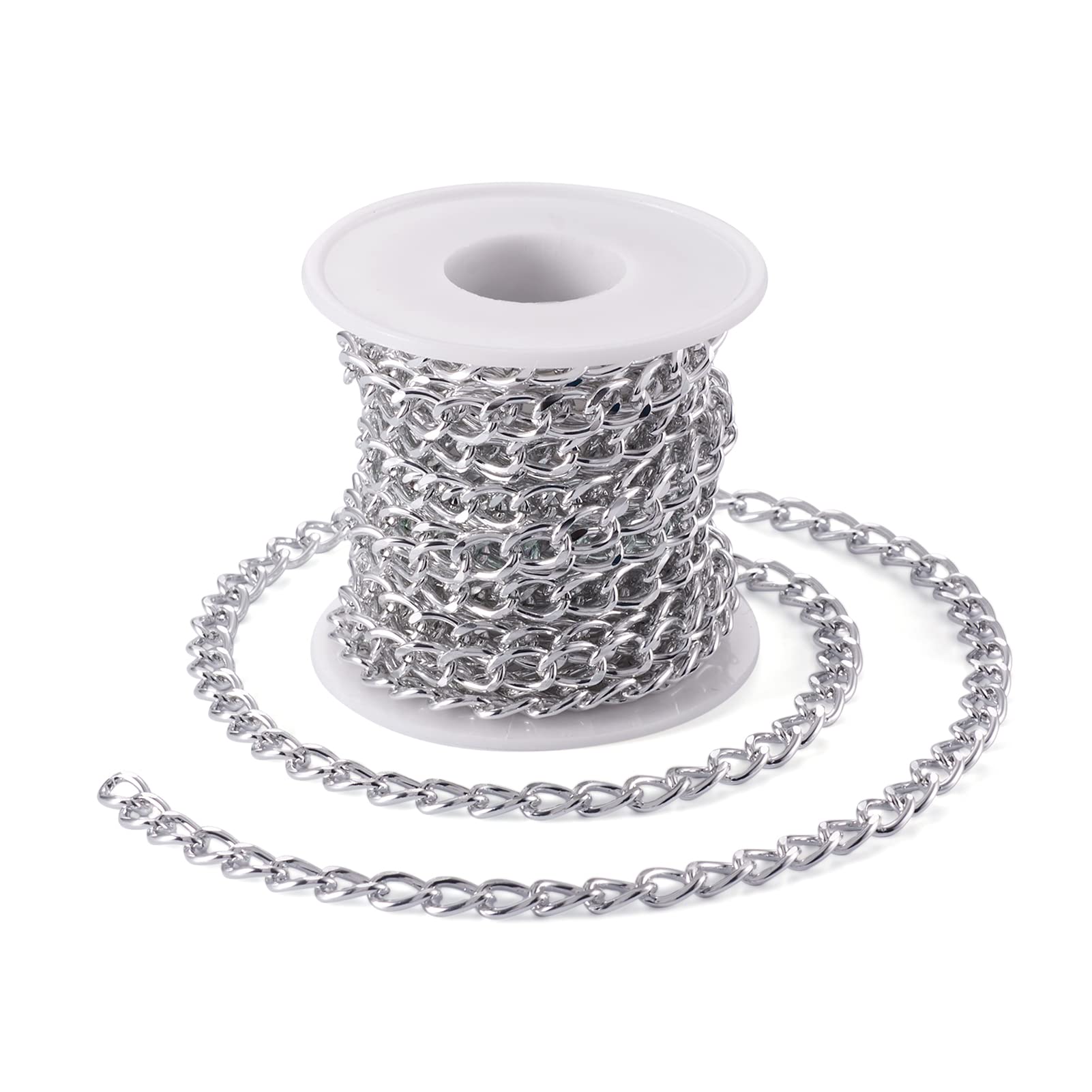 PandaHall 16.4ft Aluminium Curb Chains Silver Unwelded Twisted Chains Round Curb Cuban Chain Necklace 10x6.5x1.8mm for Jewelry Making