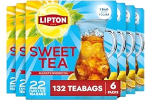 Lipton Family-Sized Black Iced Tea Bags, Southern Sweet Tea 22 ct (Pack of 6)