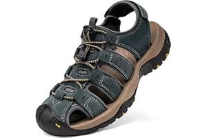 Boveshorn Mens hiking sandals Men's Sport Sandals Closed Toe Leather Hiking Athletic Trail Walking Outdoor Beach River Fishing Water Shoes Lightweight Waterproof Comfortable