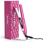 Terviiix Mini Flat Iron 1/2 Inch, 2-in-1 Travel Hair Straightener and Curler, Small Ceramic Flat Iron for Short Hair Bangs Edges, Dual Voltage, Fast Heat 430°F, with Travel Pouch, Pink