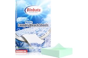 Binbata 2-in-1 Whitening Laundry Detergent Sheets 40 Loads, Unscented Hypoallergenic Eco Laundry Bleach Sheets Apply for whit