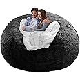 YudouTech Bean Bag Chair Cover Without Filler,Big Round Soft Fluffy PV Velvet Washable Bean Bag Lazy Sofa Bed Cover for Adults,Living Room Bedroom Furniture Outside,5ft black(No Filler)