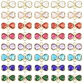 SUNNYCLUE 1 Box 48Pcs 8 Colors Bow Connector Charms Bow Rhinestone Charm Metal Faceted Cubic Zirconia Bowknot Tie Coquette Links Pendants for Jewelry Making DIY Earrings Bracelets Connector Crafts