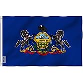 Anley Fly Breeze 3x5 Foot Pennsylvania State Flag - Vivid Color and Fade Proof - Canvas Header and Double Stitched - Pennsylvania PA Flags Polyester with Brass Grommets 3 X 5 Ft