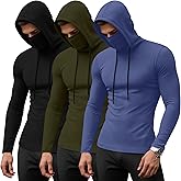 August Alley 3 Pack Men's Sports Hoodies with Mask Compression Long Sleeve Thermal Shirts Base Layer Tees Running Pullover