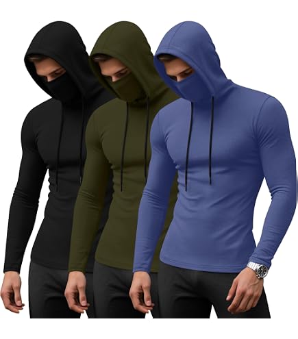 DGHM-JLMY Men's Hooded Long Sleeve Fitness Suit Mask Shirts