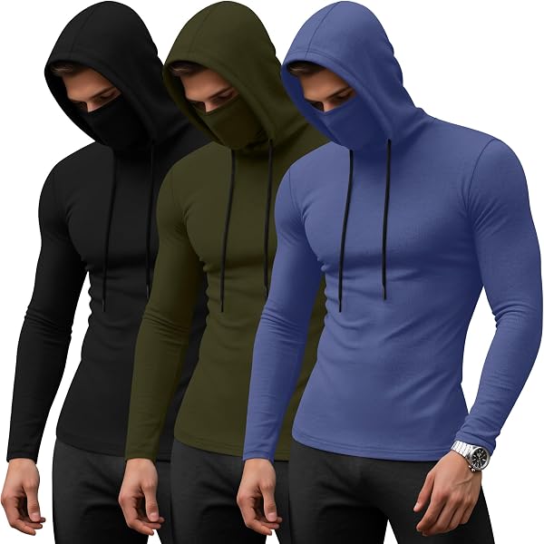 Mens Ninja Hoodie with Face Mask Hooded Long Sleeve Sports Riding