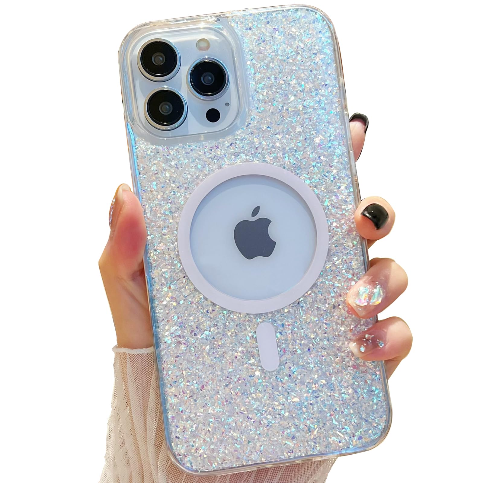 ASONCE Cute Glitter for iPhone 12 Pro Max Case [Compatible with MagSafe] Bling Sparkle Phone Case with 12ft Drop Protection, Magnetic Women Cover for iPhone 12 Pro Max 6.7" - Sparkly Crystal