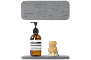 Plentio Fast Drying Diatomite Bathroom Tray, Soap Dish Holders & Toothbrush Holders for Bathroom Counter, Water Absorbing Stone Sink Organizer for Bathroom and Kitchen, Gray