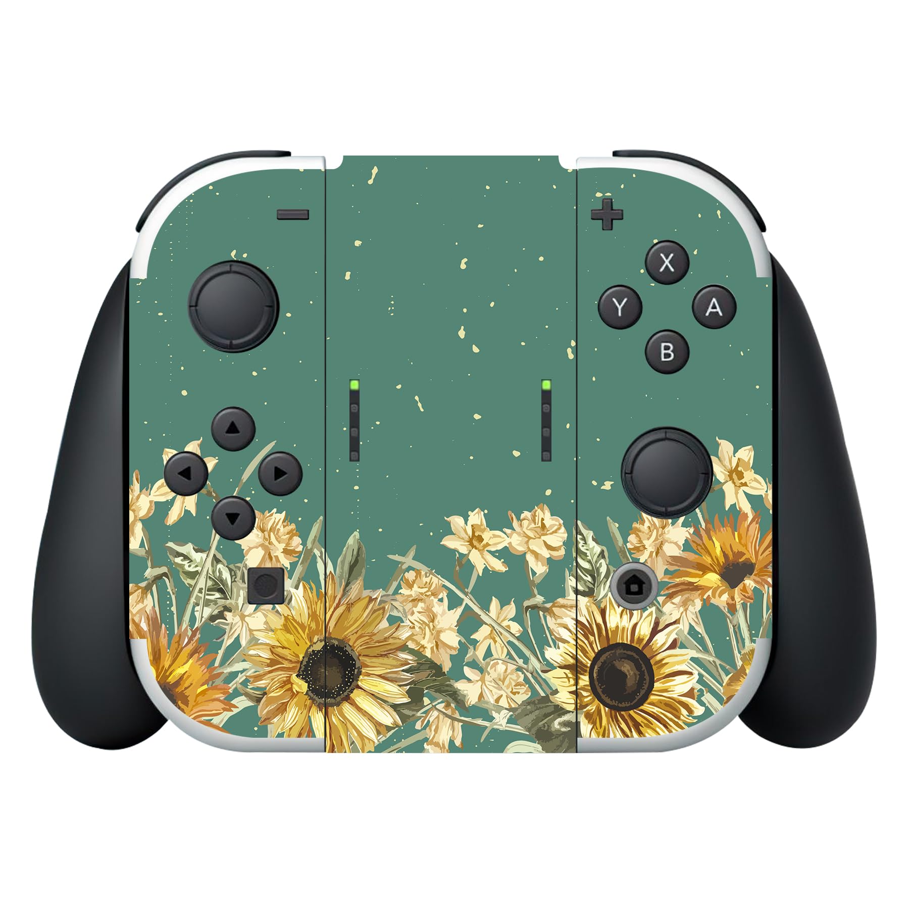 Full Set Protective Stickers for Nintendo Switch OLED Model, Customized Vinyl Decal Skins for Switch OLED Console & Joycon & Dock & Grip - Sunflowers