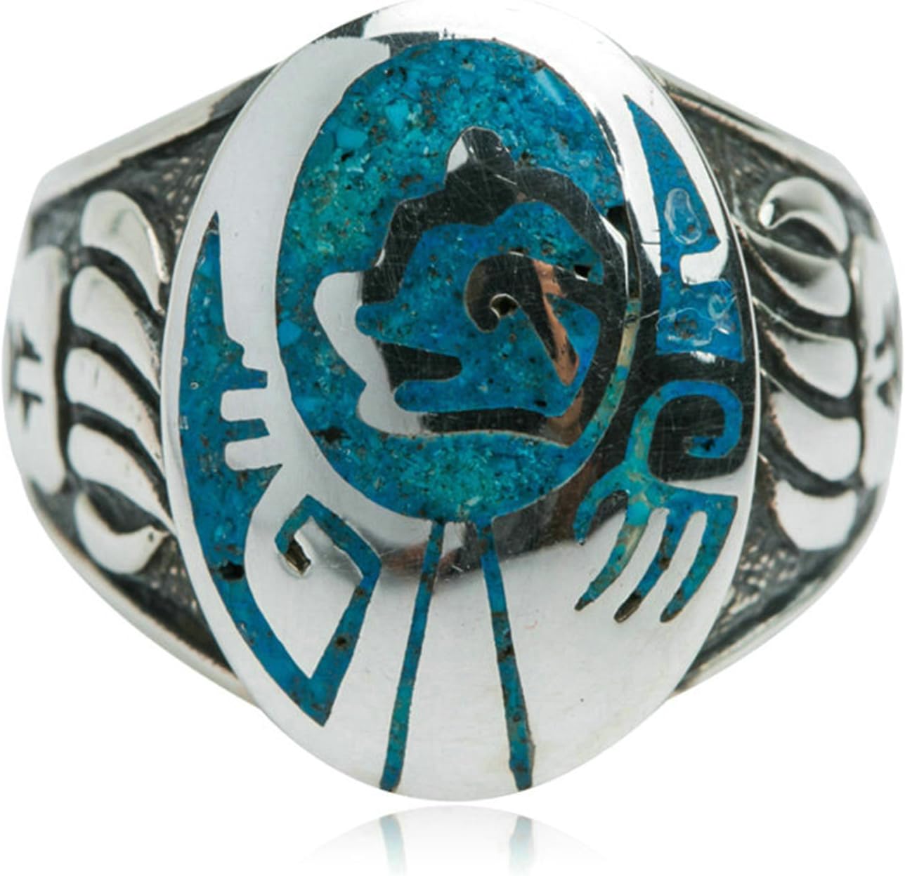 Beydodo Mens 925 Sterling Silver Ring, Blue Gemstone Ring Punk Biker Ring Bands Size N 1/2-V 1/2 Biker Ring for Men