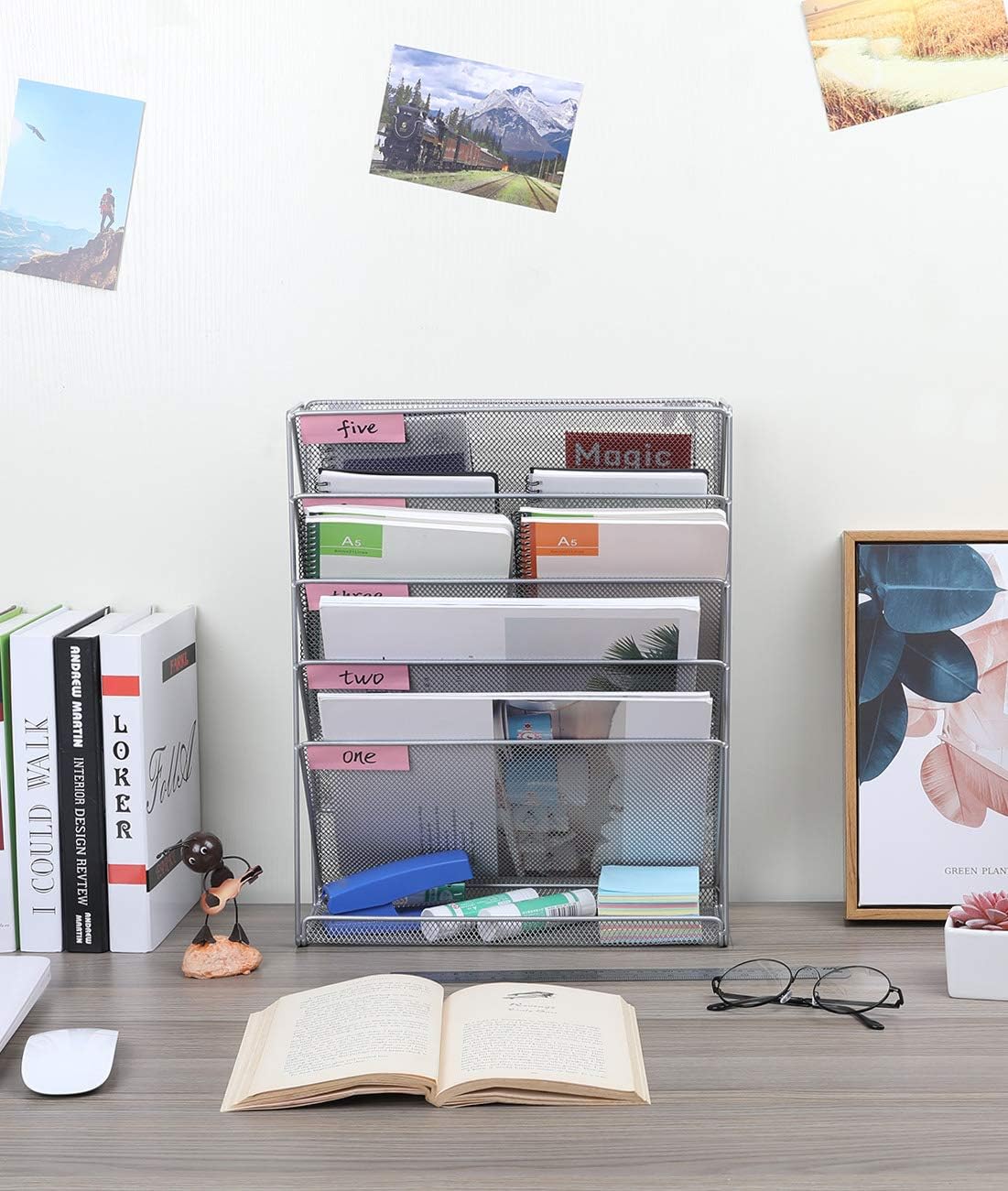 EasyPAG Mesh Wall Hanging File Holder Organizer Mounted Document Tray, Silver : Office Products