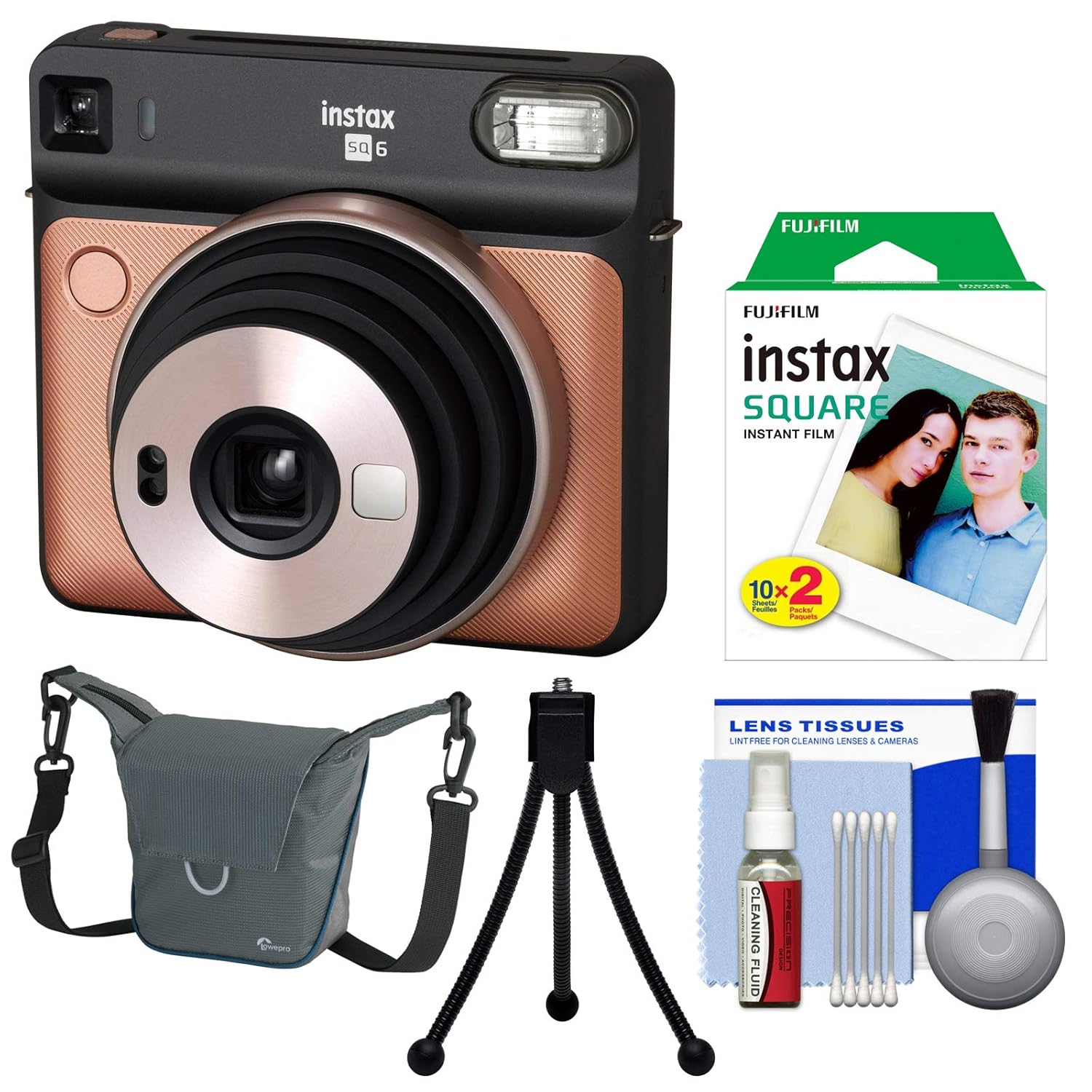 Fujifilm Instax Square SQ6 Instant Film Camera (Blush Gold) with 20 Prints + Case + Tripod + Kit