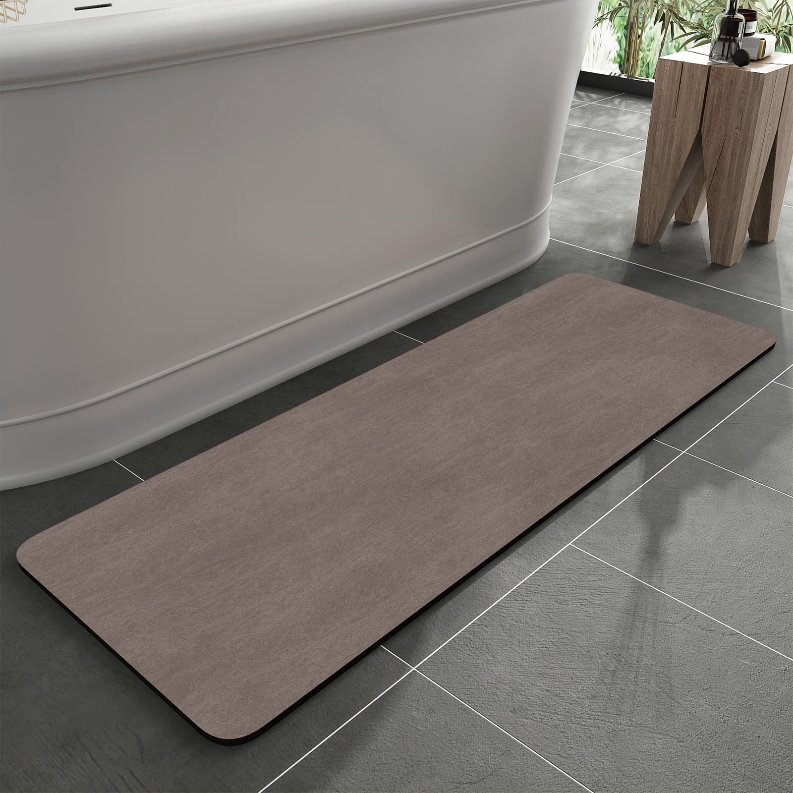 Photo 1 of MontVoo -Bath Mat Rug-Rubber Backing Non Slip Quick Dry Absorbent Thin Bathroom Rugs Fit Under Door-Faux Suede Surface Bathroom Floor Mats-Shower Rug for in Front of Bathtub Shower Brown 24"x48"
